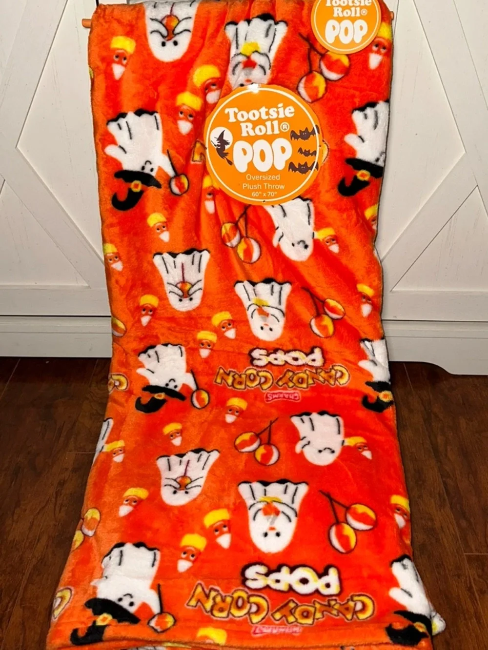 Candy Corn Tootsie Roll Pops Ghost Halloween Plush Throw Blanket